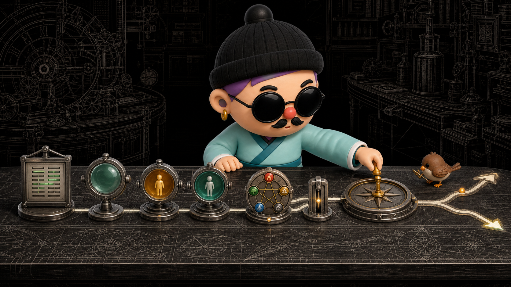 The Guanxiang character brings the parts of a reading together into one compass with an open path ahead.