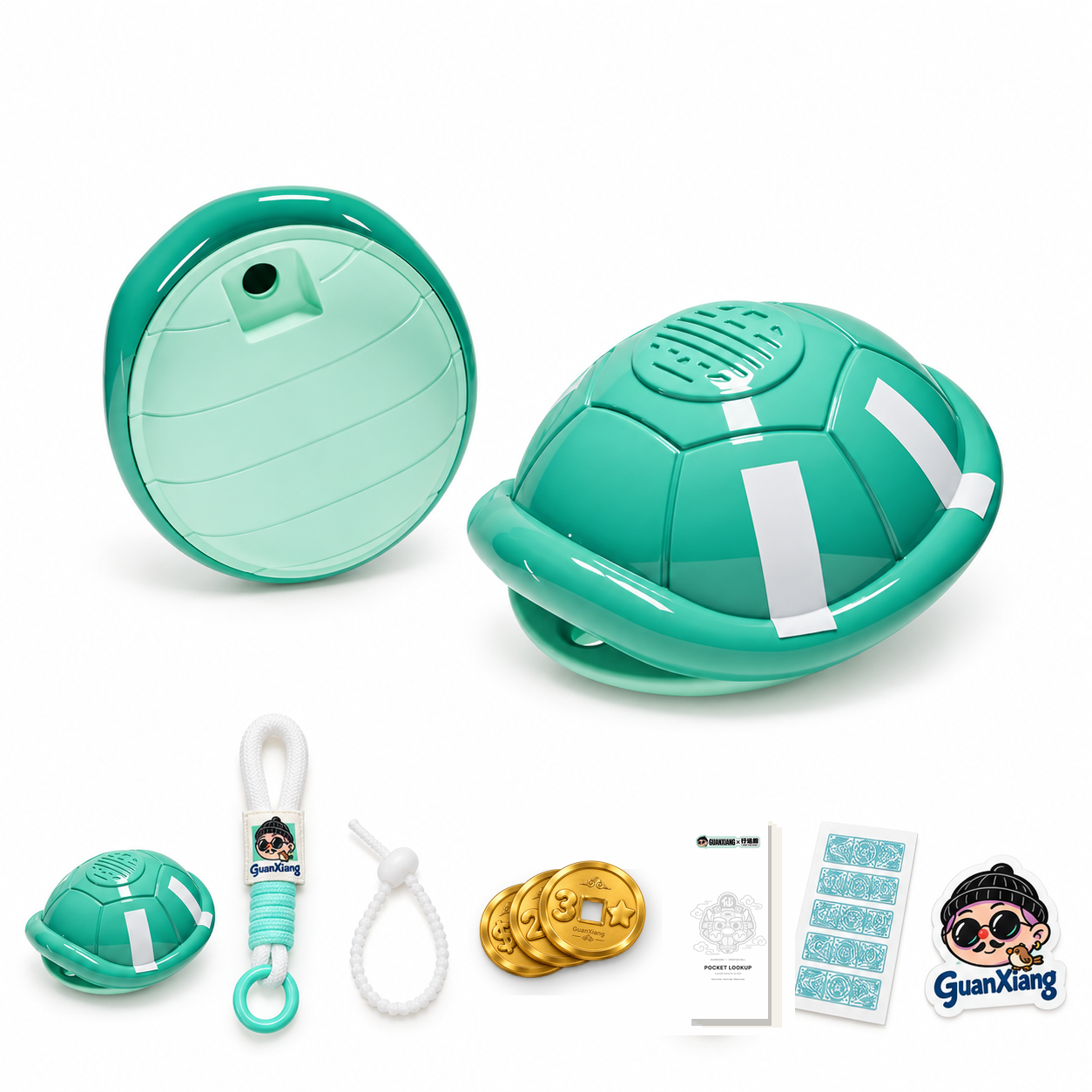 GUIBUBU·Lucky Cast Kit with shell, carry loop, gold casting coins, Pocket Lookup, and stickers